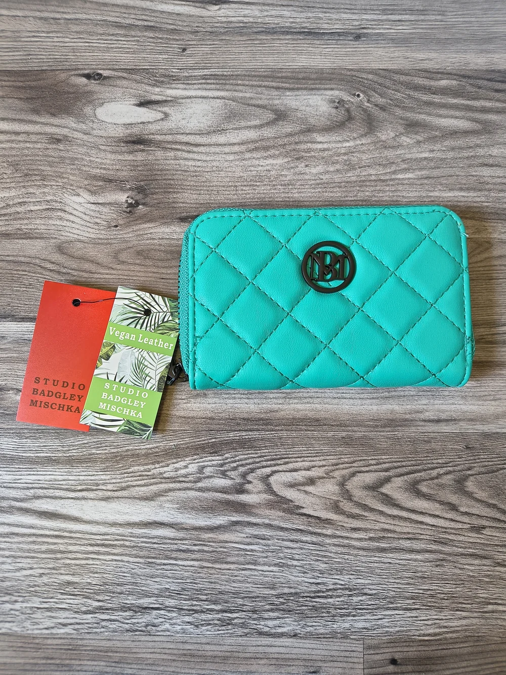 Badgley Mischka Quilted Teal Zip Around Wallet